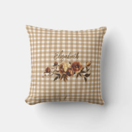 Rustic Gingham Autumn Floral Personalized  Kussen
