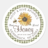Rustic Gingham Border Sunflower Bee Honey Label (Voorkant)