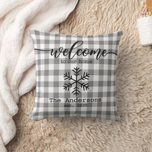 Rustic Gingham Check gepersonaliseerde naam Kussen (Deken)