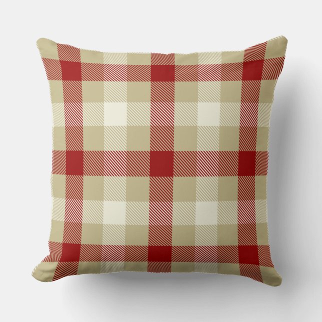 Rustic gingham country farhouse style tartan red kussen (Voorkant)