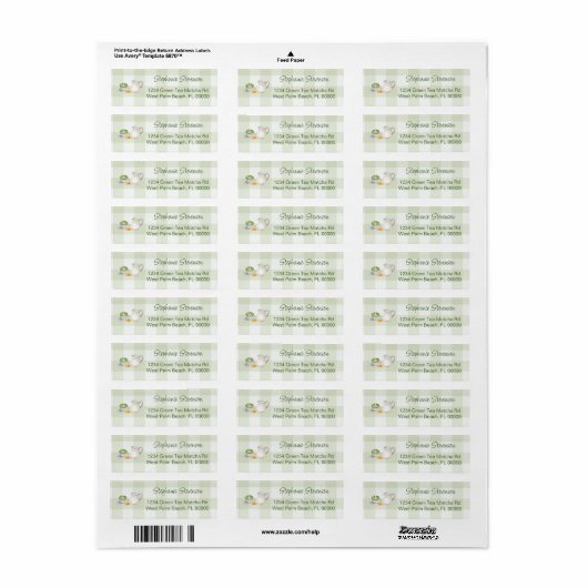 Rustic Gingham Matcha Tea Retour Adres Label (Full Sheet)