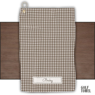 Rustic Gingham Patroon in Bruin met Naam Golfhanddoek