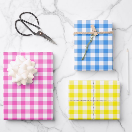 Rustic Gingham Pink Blue Yellow Pattern Inpakpapier Vel (Voorkant)