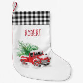 Rustic Gingham Plaid Red Truck Kleine Kerstsok (Voorkant)
