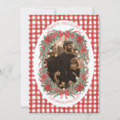 Rustic Gingham Poinsettia Photo Christmas Feestdagenkaart (Voorkant)