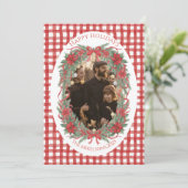 Rustic Gingham Poinsettia Photo Christmas Feestdagenkaart (Staand voorkant)