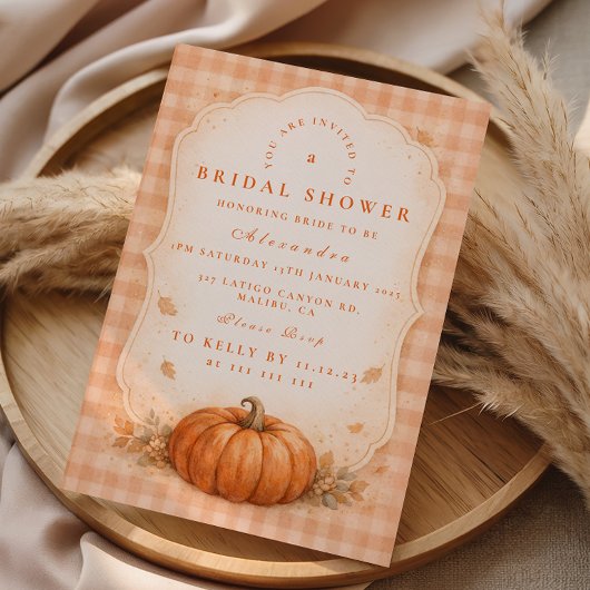 Rustic Gingham Pumpkin Bridal Shower Kaart
