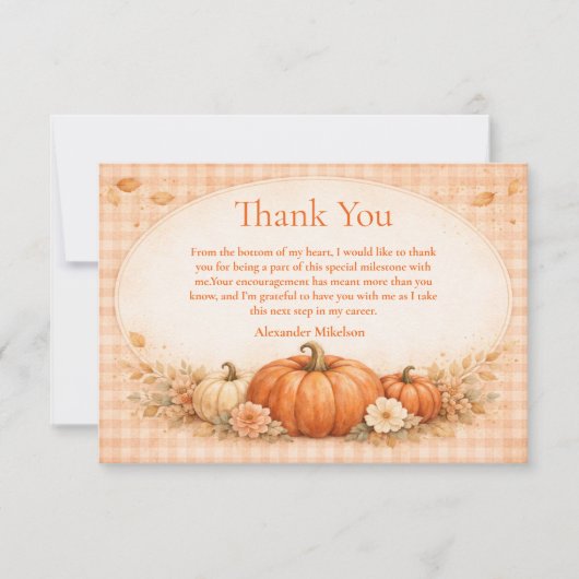 Rustic Gingham Pumpkin Fall Graduation Bedankkaart (Voorkant)