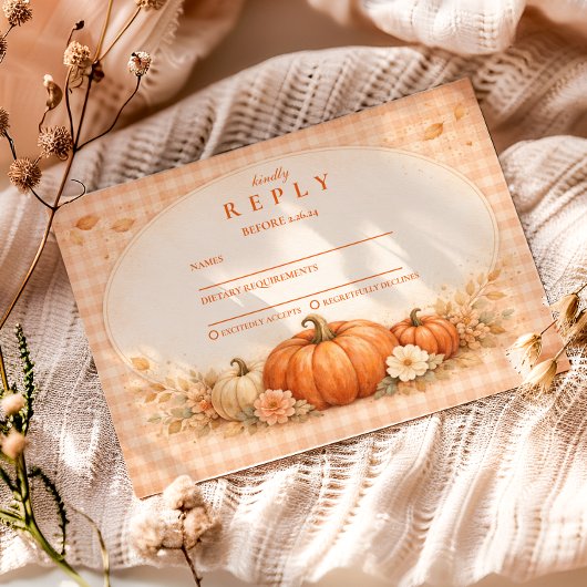 Rustic Gingham Pumpkin Fall Graduation RSVP Kaartje