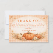 Rustic Gingham Pumpkin Fall Wedding Bedankkaart (Voorkant)