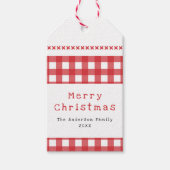 Rustic Gingham Rood Wit Prettig Kerstfeest Cadeaulabel (Voorkant)