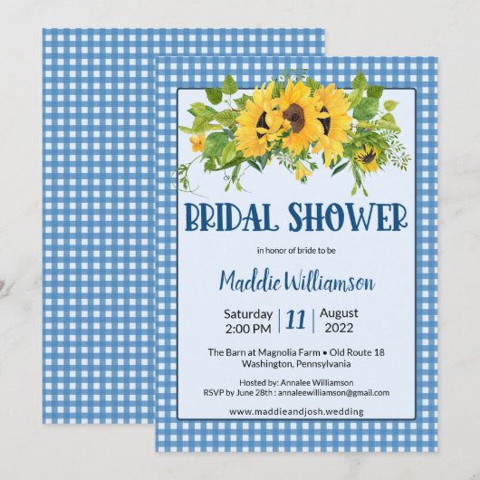 Rustic Gingham Sunflower Country Vrijgezellenfeest Kaart (Voorkant / Achterkant)