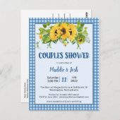 Rustic Gingham Sunflower Couple Shower Invitation Briefkaart (Voorkant / Achterkant)
