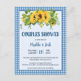 Rustic Gingham Sunflower Couple Shower Invitation Briefkaart