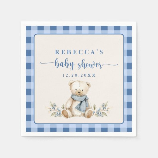 Rustic Gingham Teddy Bear Winter Baby shower Servet (Voorkant)