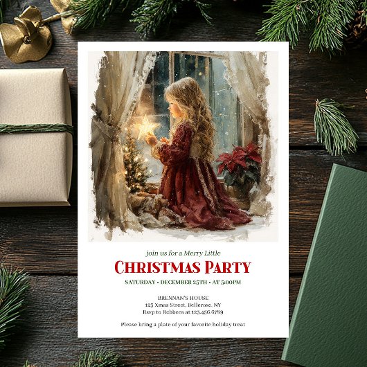 Rustic girl awaits Santa printable Christmas  Kaart