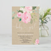 Rustic Girl baby shower floral blush roze kraft Kaart (Staand voorkant)