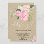 Rustic Girl baby shower floral blush roze kraft Kaart (Voorkant / Achterkant)
