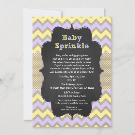 Rustic GIRL Baby Sprinkle Invite, lavender geel Kaart (Voorkant)
