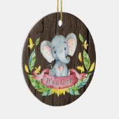 Rustic Girl Elephant Baby shower Pink Keramisch Ornament (Rechts)