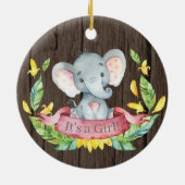 Rustic Girl Elephant Baby shower Pink Keramisch Ornament (Achterkant)