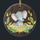 Rustic Girl Elephant Baby shower Yellow Keramisch Ornament<br><div class="desc">Rustic Girl Elephant Baby shower Yellow Ceramic Ornament</div>