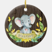 Rustic Girl Elephant Baby shower Yellow Keramisch Ornament (Achterkant)