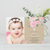 Rustic Girl floral baptism blush roze foto Kaart (Staand voorkant)