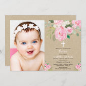 Rustic Girl floral baptism blush roze foto Kaart (Voorkant / Achterkant)