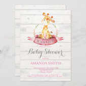 Rustic Girl Giraffe Baby shower Invitation Roze Kaart (Voorkant / Achterkant)