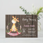 Rustic Girl Giraffe Baby shower Kaart (Staand voorkant)
