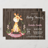 Rustic Girl Giraffe Baby shower Kaart (Voorkant / Achterkant)