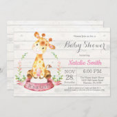 Rustic Girl Giraffe Baby shower Kaart (Voorkant / Achterkant)