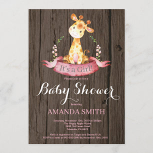Rustic Girl Giraffe Baby shower Kaart