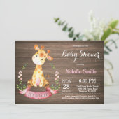 Rustic Girl Giraffe Baby shower Kaart (Staand voorkant)