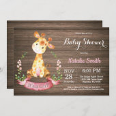 Rustic Girl Giraffe Baby shower Kaart (Voorkant / Achterkant)