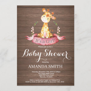 Rustic Girl Giraffe Baby shower Kaart