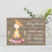 Rustic Girl Giraffe Baby shower Kaart (Staand voorkant)