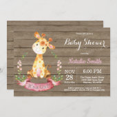 Rustic Girl Giraffe Baby shower Kaart (Voorkant / Achterkant)