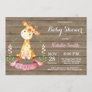 Rustic Girl Giraffe Baby shower Kaart