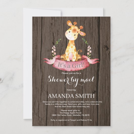 Rustic Girl Giraffe Baby shower per post Kaart (Voorkant)