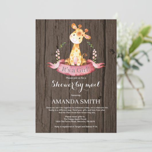 Rustic Girl Giraffe Baby shower per post Kaart (Staand voorkant)