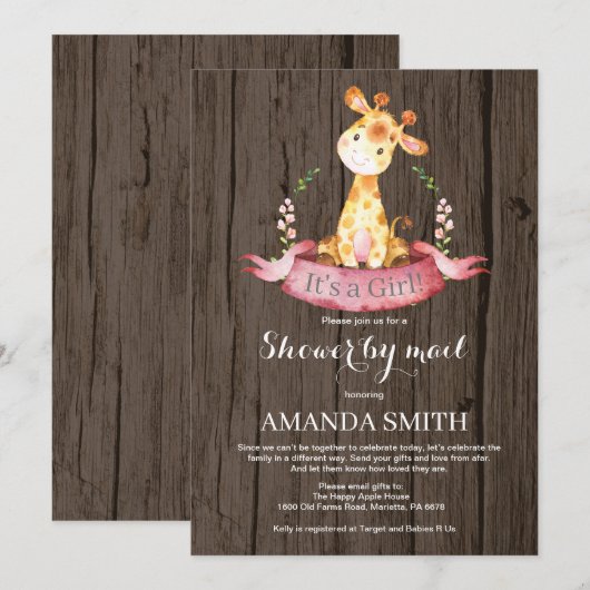 Rustic Girl Giraffe Baby shower per post Kaart (Voorkant / Achterkant)