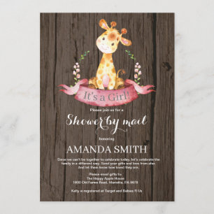 Rustic Girl Giraffe Baby shower per post Kaart