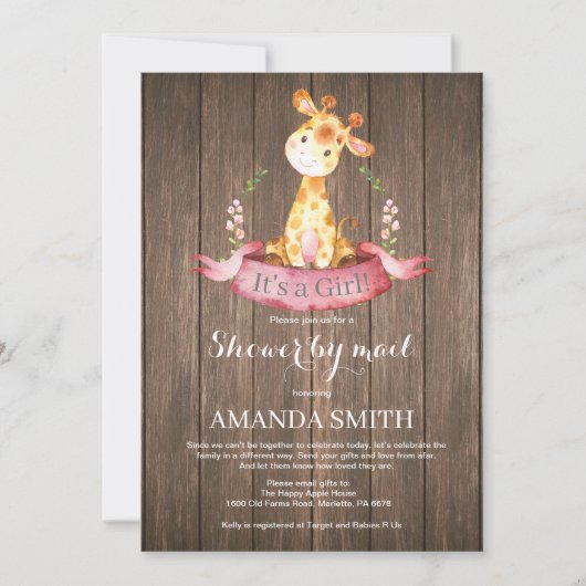 Rustic Girl Giraffe Baby shower per post Kaart (Voorkant)