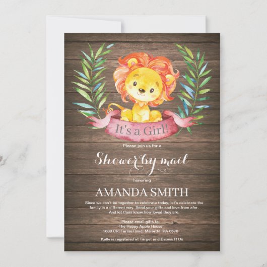 Rustic Girl Lion Baby shower per post Kaart (Voorkant)