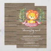 Rustic Girl Lion Baby shower per post Uitnodiging (Voorkant / Achterkant)