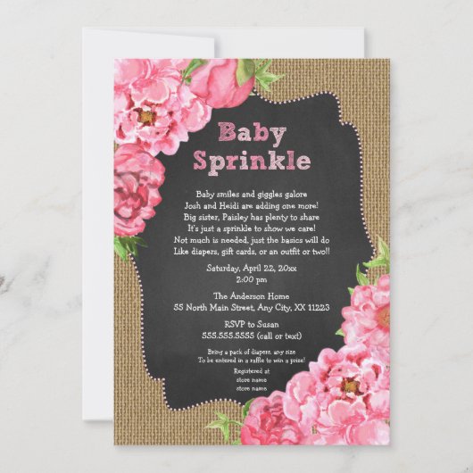 Rustic Girl Pink Floral Baby Sprinkle Invites Kaart (Voorkant)
