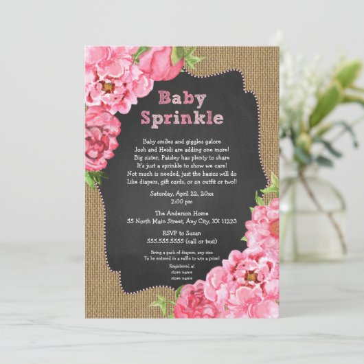 Rustic Girl Pink Floral Baby Sprinkle Invites Kaart (Staand voorkant)