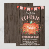 Rustic Girl Pompoen Verjaardagsuitnodiging Roze Kaart (Voorkant / Achterkant)